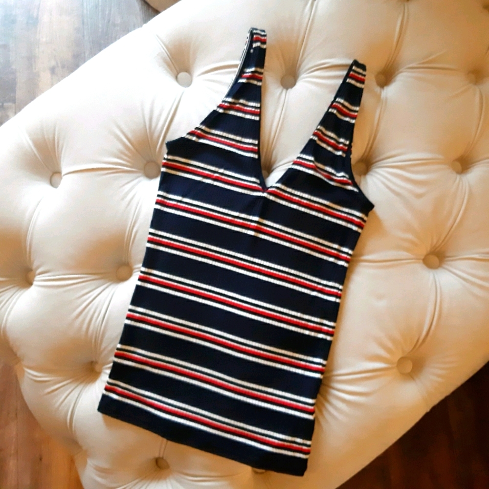 One Eleven Striped Double V~Neck Top XS